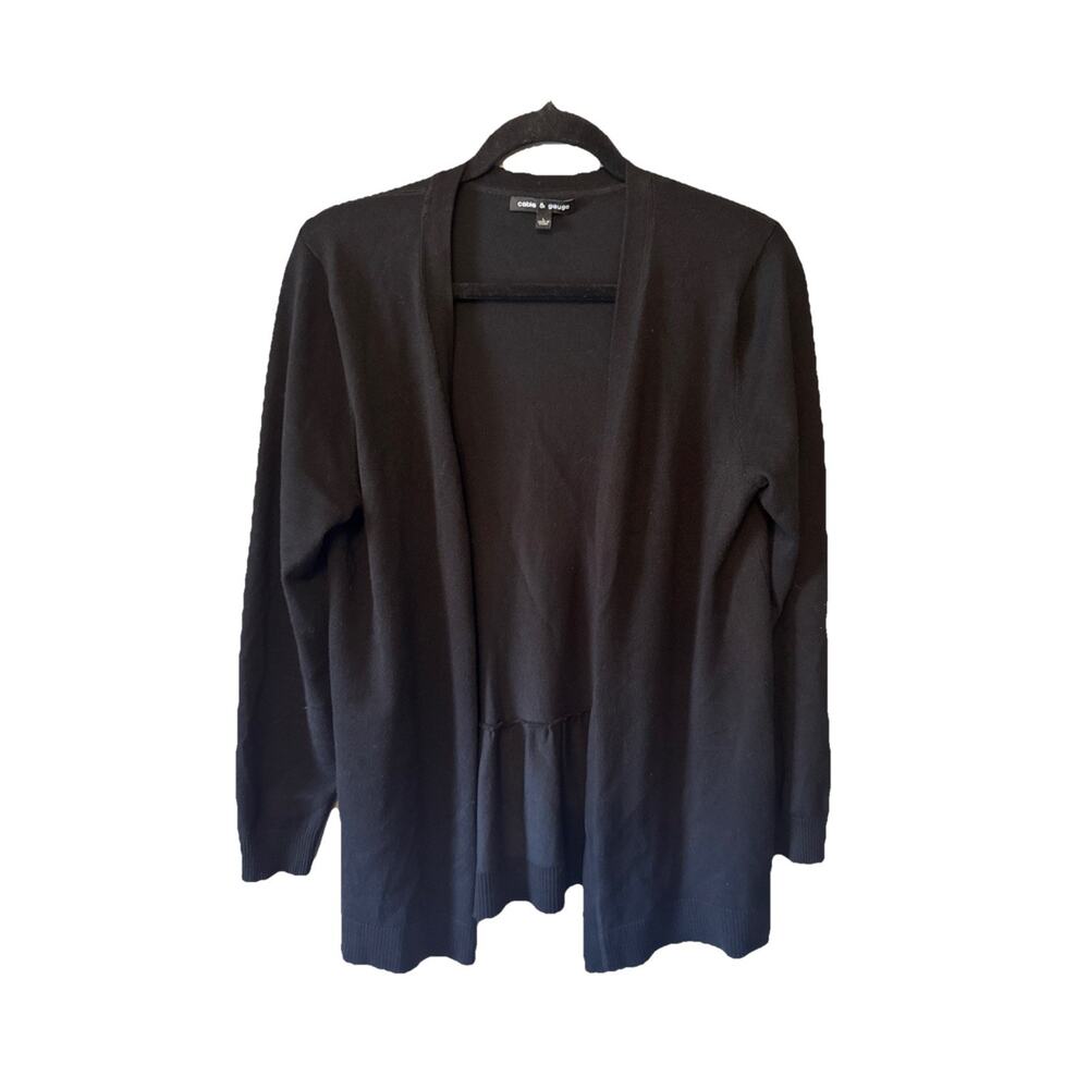 Cable & Gauge Black Open Front Cardigan Sweater Sz L Ruffle Back‎